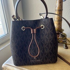 Michael Kors Black and Brown Monogram Shoulder Bag